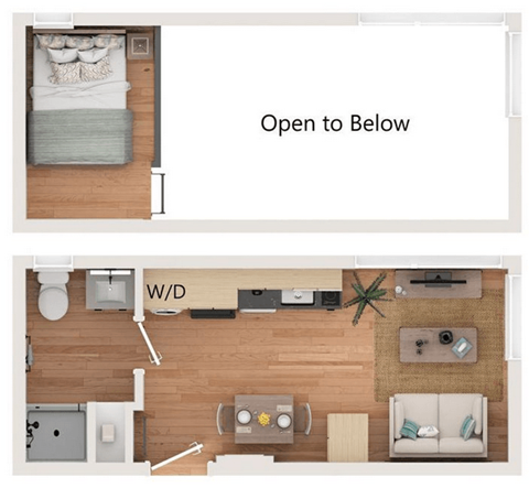 Floor plan for studio, 1 bath, 327 sqft